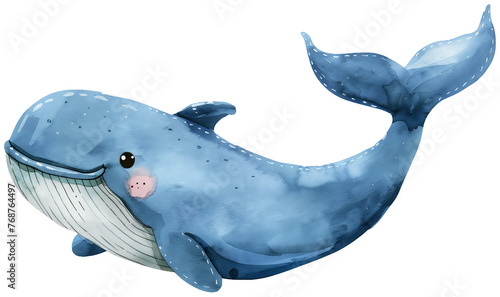 Watercolor Cute Whale isolated on a white background.