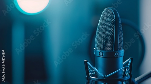 Microphone in studio with white background Sharp focus and soft light.ai generated. photo