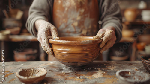 Unrecognizable person doing pottery in the workhouse