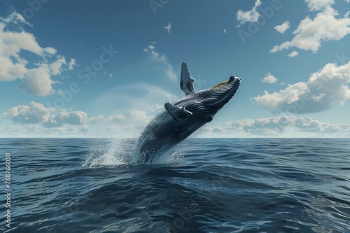 Whale Watching: A majestic whale breaching the surface of the ocean during a whale-watching excursion.   © Tachfine Art
