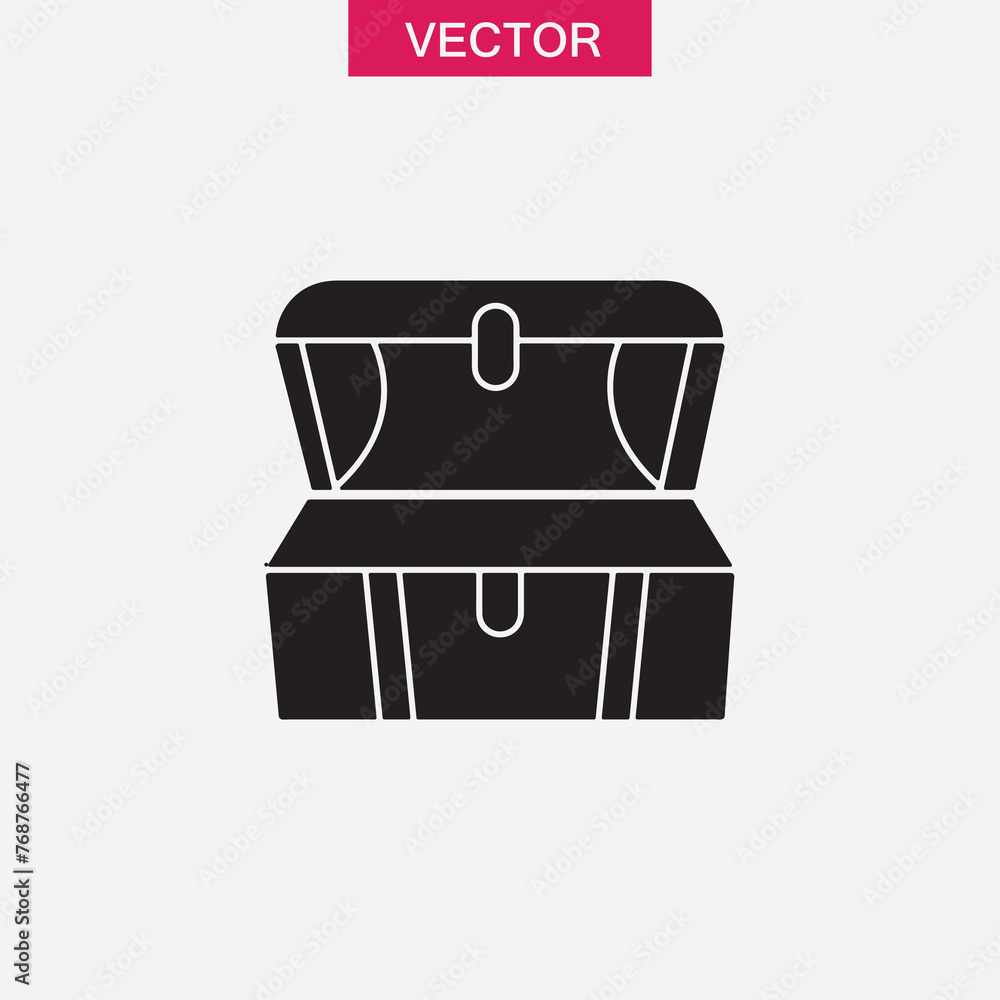 Opened treasure chest flat icon, Pirates chest simple black flat illustration on white background..eps Opened treasure chest flat icon, Pirates chest simple black flat illustration on white background..eps