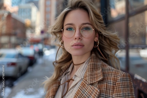 Professional Photography of a Fashion Blogger Posing on a City Street, Generative AI