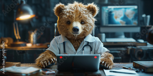 Furry Doctor at Work: An Adorable Bear Heals with Technology Banner