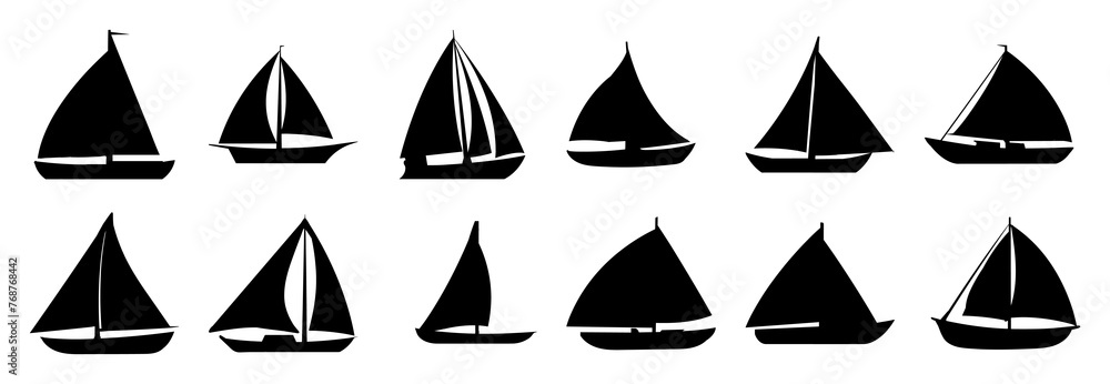 Sailboat ship silhouettes set, large pack of vector silhouette design, isolated white background. Sailboat ship silhouettes set, large pack of vector silhouette design, isolated white background.