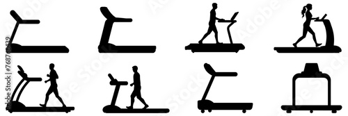 Gym fitness treadmill silhouettes set, large pack of vector silhouette design, isolated white background