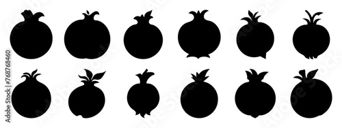 Pomegranate silhouettes set, large pack of vector silhouette design, isolated white background.