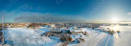 Oulu city. Pikisaari island and bride at wintertime, Finland