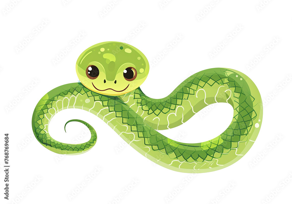 Fototapeta premium Cute green snake isolated. Flat cartoon illustration