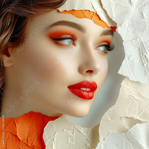 Portrait of beautiful young woman with creative make-up and red lips © Виктория Дутко
