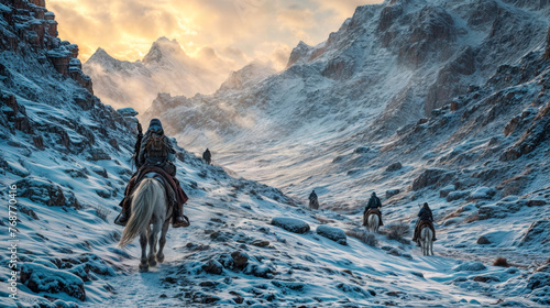 Horsemen on the way to Everest Base Camp photo
