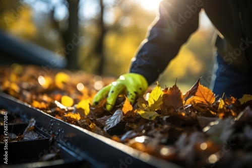 Person Picking Up Leaves From Ground Generative AI
