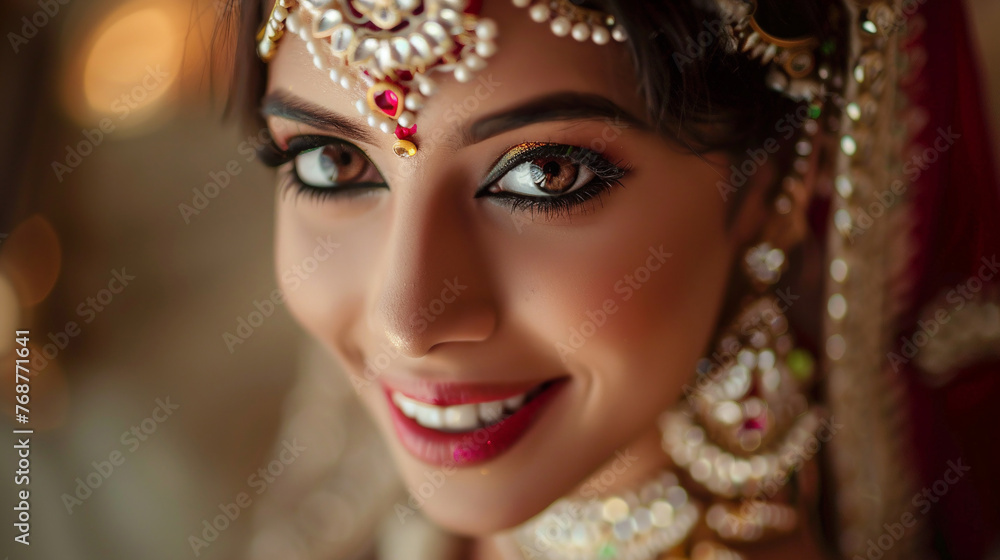 Portrait of a beautiful indian woman with make up and jewelry. AI. Portrait of a beautiful indian woman with make up and jewelry. AI.