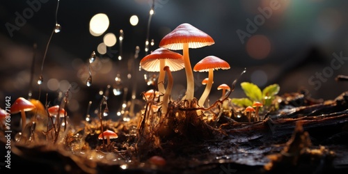 Cluster of Mushrooms Spotted on the Forest Floor Generative AI photo