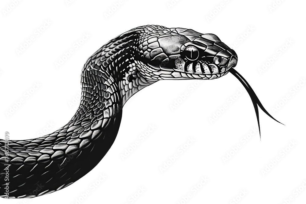 Fototapeta premium Monochrome snake portrait, reptiles animal in pencil style