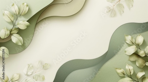 split background with a botanical motif, featuring muted tones of sage green and earthy brown. photo
