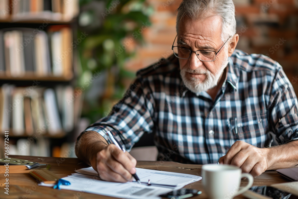 Retiree creates a budget for living on retirement. Budget plan for retirement. Retiree creates a budget for living on retirement. Budget plan for retirement.
