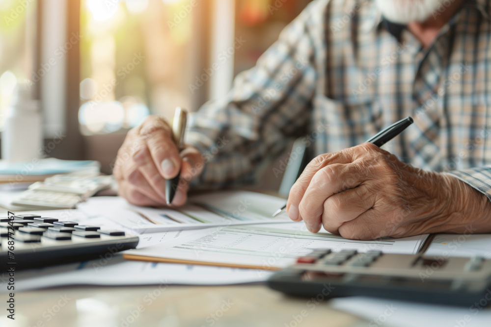 Retiree creates a budget for living on retirement. Budget plan for retirement. Retiree creates a budget for living on retirement. Budget plan for retirement.