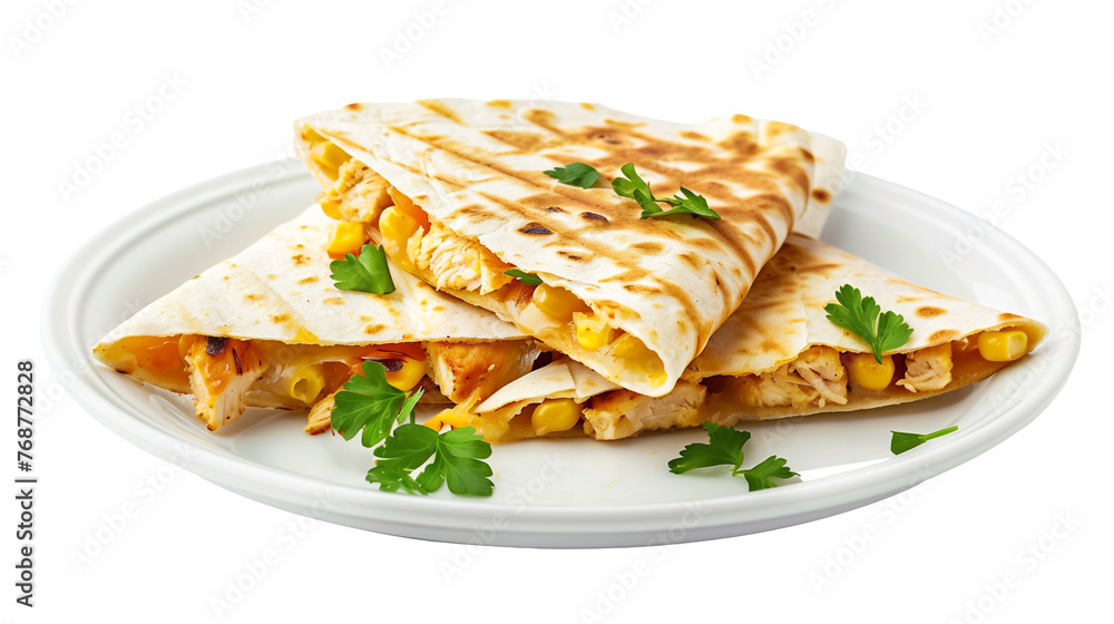 Chicken quesadilla isolated on white background