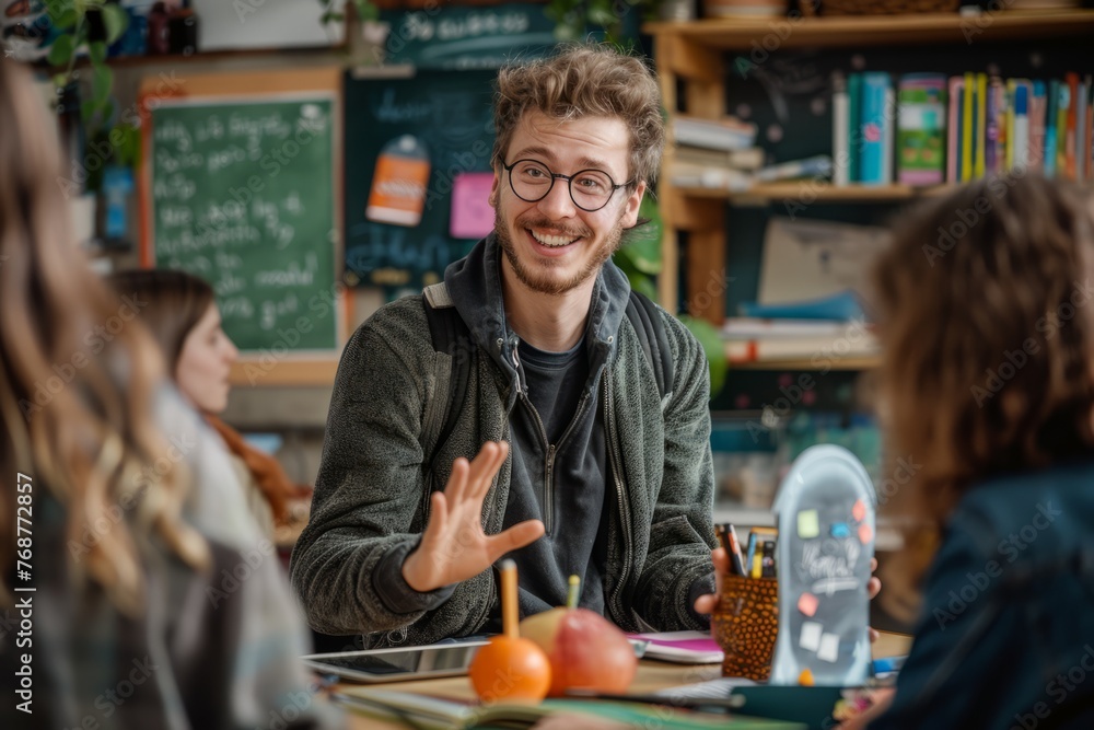 Professional Photography of a Language Tutor Conducting an Engaging Language Lesson, Generative AI Professional Photography of a Language Tutor Conducting an Engaging Language Lesson, Generative AI