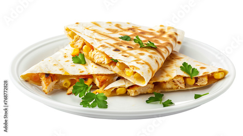 Chicken quesadilla isolated on white background