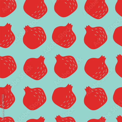 Pomegranate seamless pattern. Red garnet on a turquoise background. For case, cover, wrapping paper