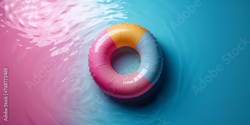 Colorful inflatable ring floating in the water
