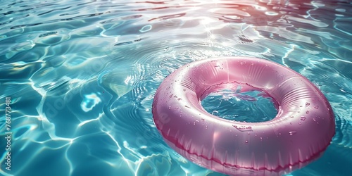 Inflatable ring floating in swimming pool water photo