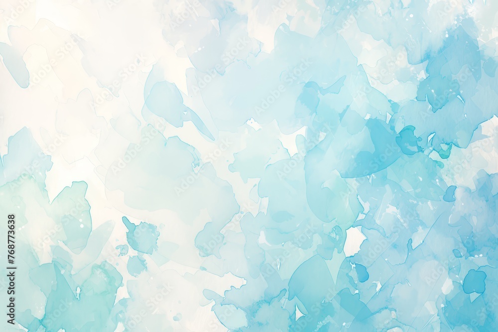 Abstract watercolor background with sky blue and mint green colors, soft clouds and sky in the background