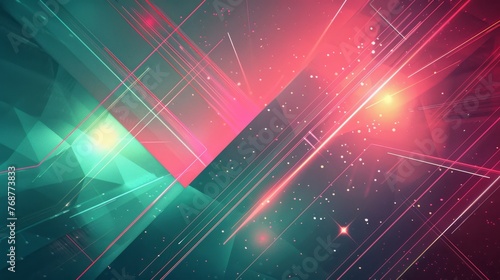 split background with a retro-futuristic aesthetic, featuring vibrant hues of teal and magenta.