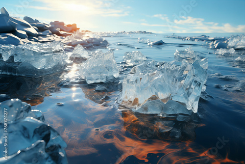 Glittering Ice Crystals Glisten Under Sunlit Sky - Natures Frozen Banner