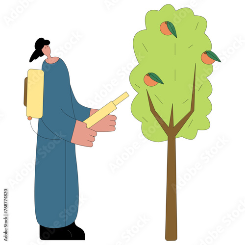 Gardener working garden flat vector isolated illustration. Agricultural working people tending garden.