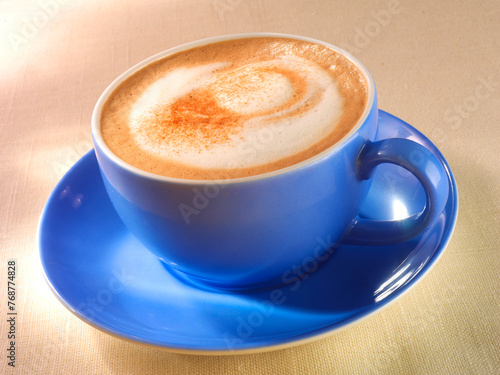 Cappuccino, Kaffee, Tasse, isoliert, blaue tasse, Italien, Sonnenlicht, 