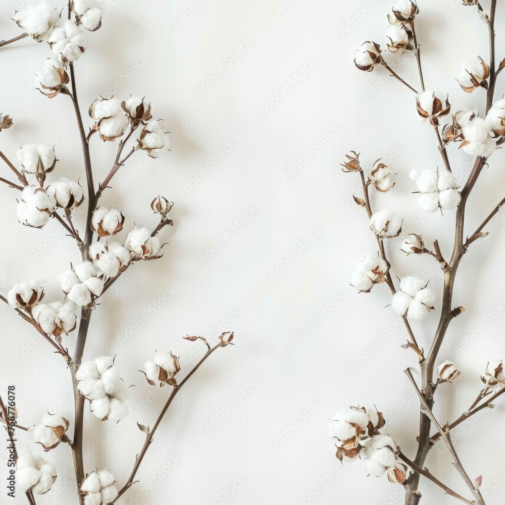 cotton branches on a light white background. cotton branches on a light white background.