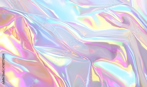 Pearlescent gradient. Hologram abstract waves. Holographic background. Light metal backdrop.