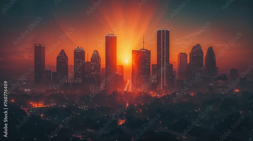 city skyline at sunset