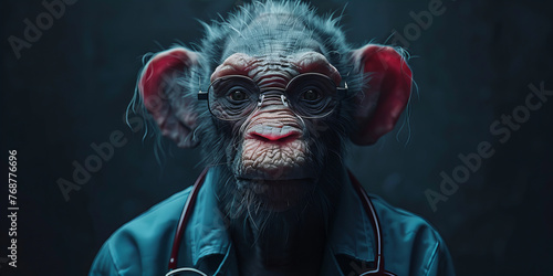 Intelligent Primate Physician Portrait in Glasses - A Creative Digital Art Banner photo