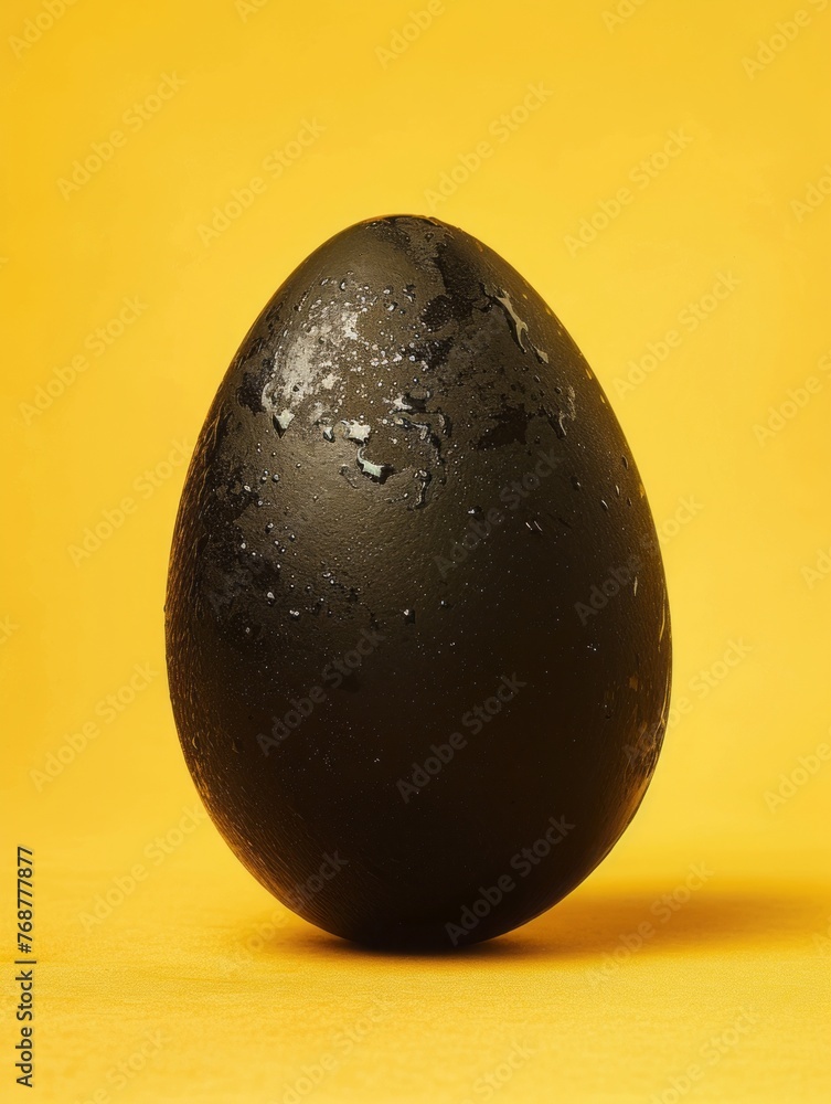 black egg on a yellow background. black egg on a yellow background.