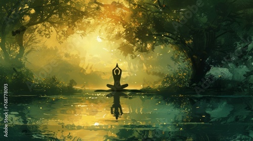 Woman practicing yoga in lotus pose at sunrise