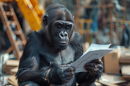 Intelligent Primate Contemplates Complex Diagrams: An Insightful Banner Image
