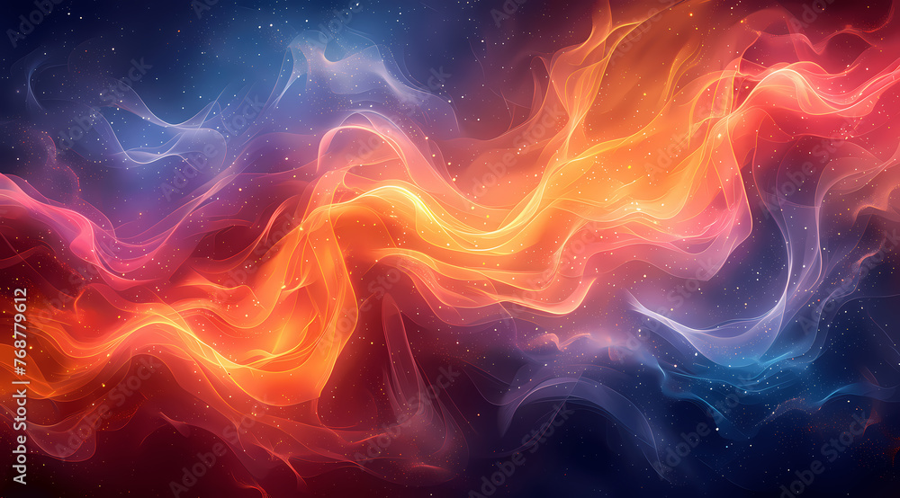 Flowing Smoke, Glowing in Red Orange Blue Colors, Silk Wallpaper, High Resolution Dark Abstract Colorful Background