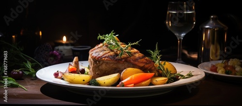 A plate of food with a vari...