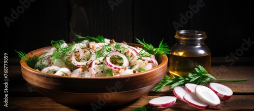 A rustic wooden bowl filled...