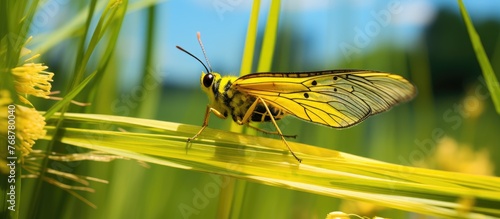 Vibrant butterfly sits peac...
