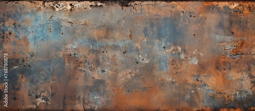 Detailed view showing a rusty metal surface with peeling paint and a defined black border, showcasing a weathered and aged appearance