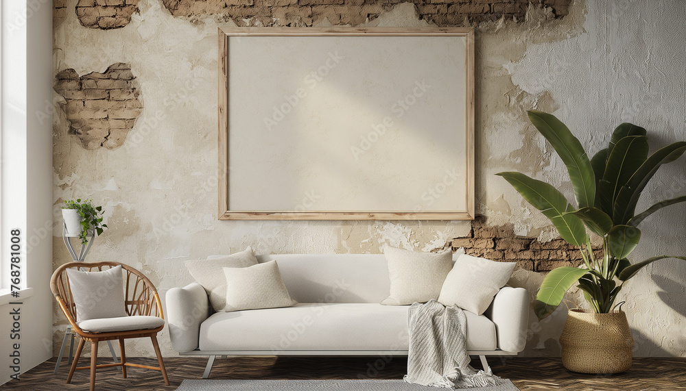 Contemporary Living Room with White Sofa and Blank Frame Contemporary Living Room with White Sofa and Blank Frame
