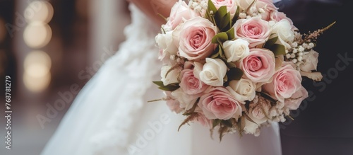 A bride holding a beautiful...