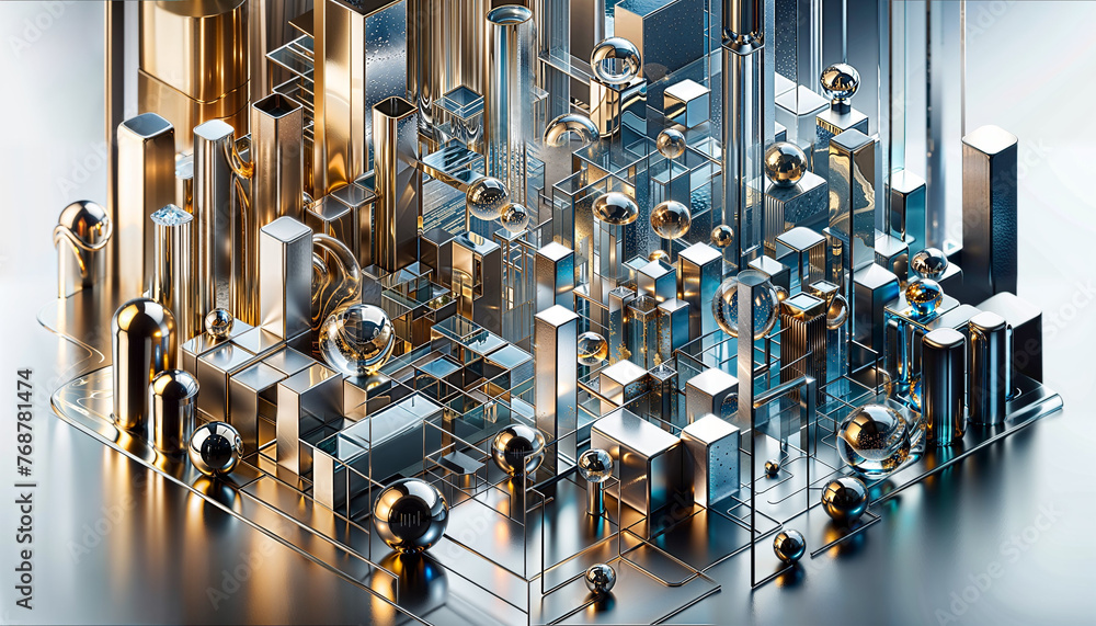 Obraz premium Complex Metallic Structures with Reflective Spheres