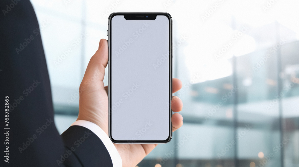 Mockup of a hand holding mobile phone with blank white screen Mockup of a hand holding mobile phone with blank white screen