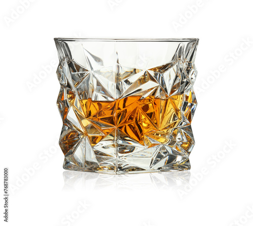 Whiskey in glass isolated on white. Alcoholic drink