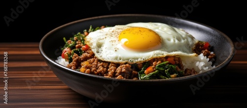Bowl containing rice covere...